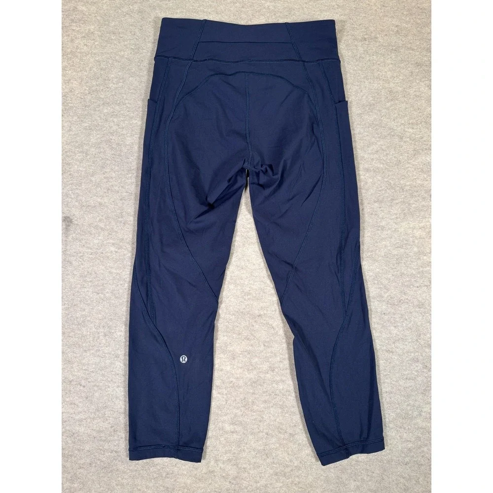 Lululemon‎ Leggings Womens 8 Blue High Rise Cropped Pockets Yoga Athletic Gym